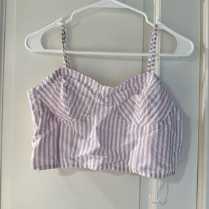 Anthropologie Striped Purple and White Crop Top